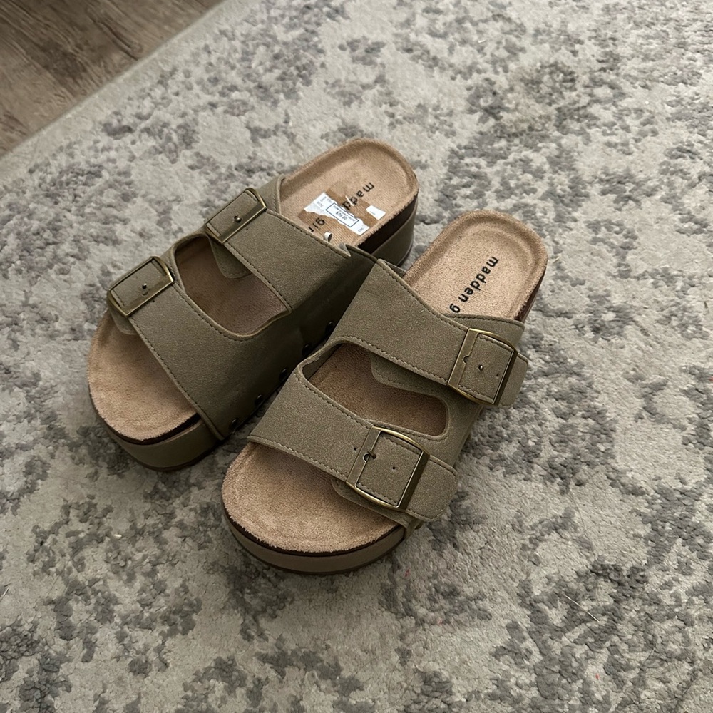Olive Green Double Strap Sandals platform